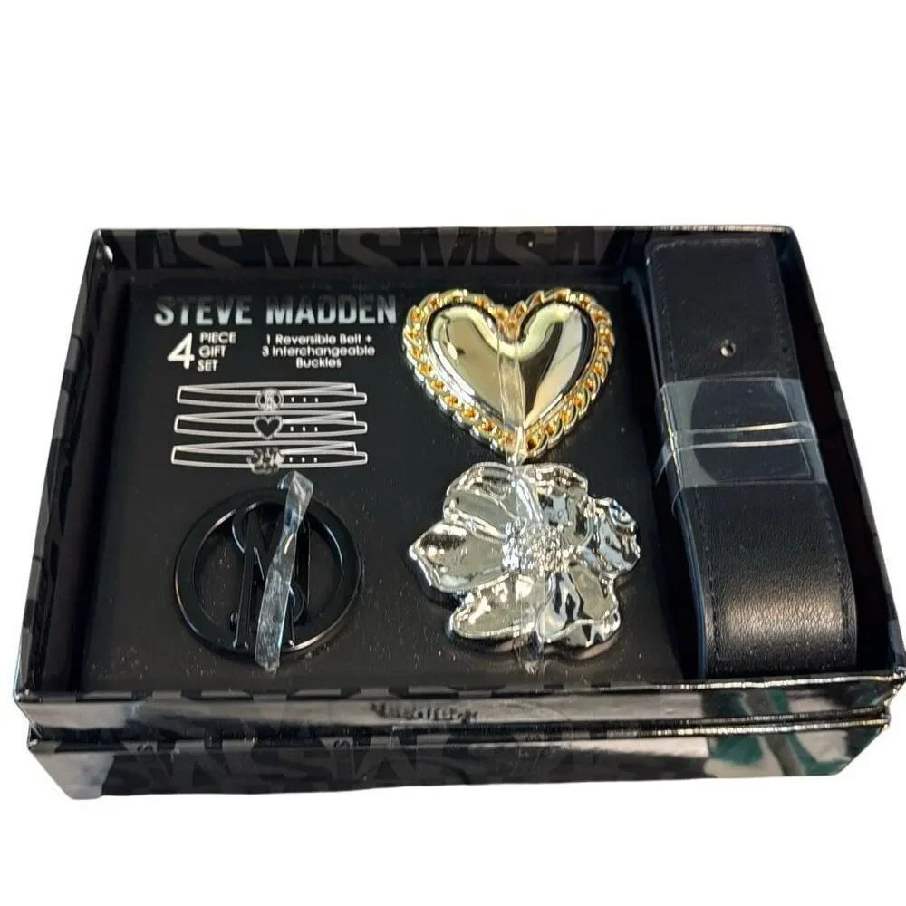 Steve Madden Reservable Interchangeable Black Cognac Belt